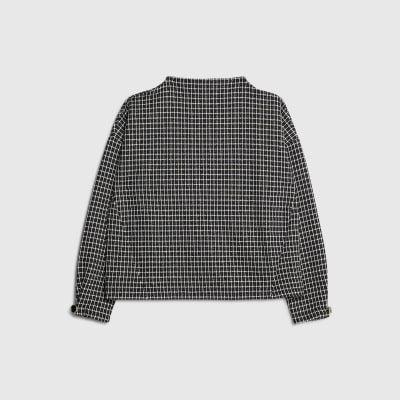 Black Long Sleeve Boucle Check Top