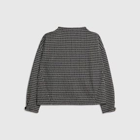 Black Long Sleeve Boucle Check Top