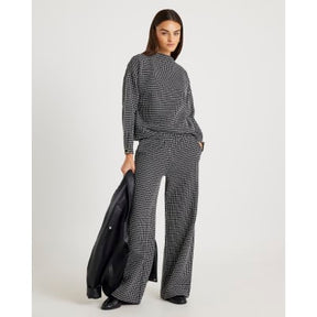 Black Long Sleeve Boucle Check Top