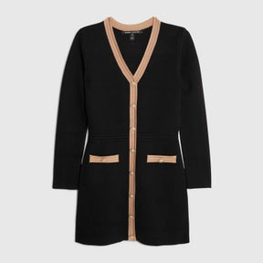 Black Long Sleeve Button Detail mini Dress