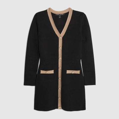 Black Long Sleeve Button Detail mini Dress