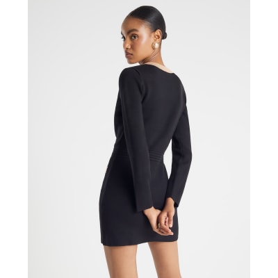 Black Long Sleeve Button Detail mini Dress