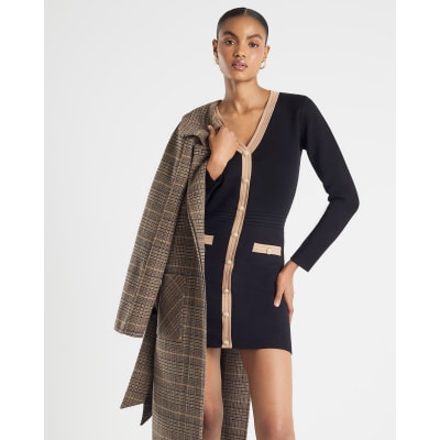 Black Long Sleeve Button Detail mini Dress