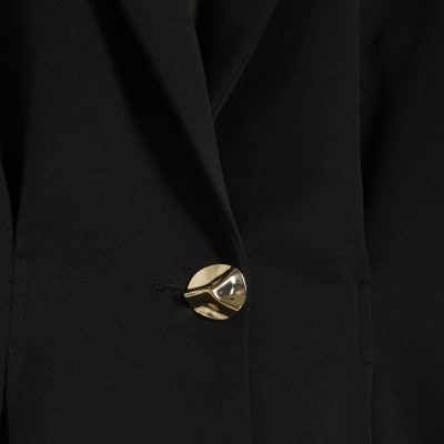 Black Long Sleeve Cinched Waist Blazer