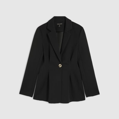 Black Long Sleeve Cinched Waist Blazer