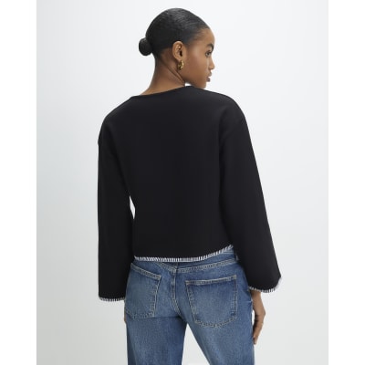 Black Long Sleeve Cosy Whipstitch Cardigan