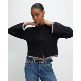 Black Long Sleeve Cosy Whipstitch Cardigan