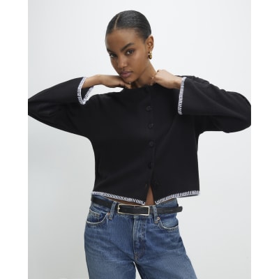 Black Long Sleeve Cosy Whipstitch Cardigan