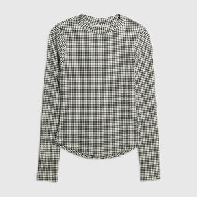 Black Long Sleeve Dogtooth Print Top