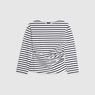 Black long sleeve Drape Side Stripe Top