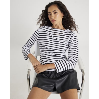 Black long sleeve Drape Side Stripe Top