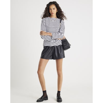 Black long sleeve Drape Side Stripe Top