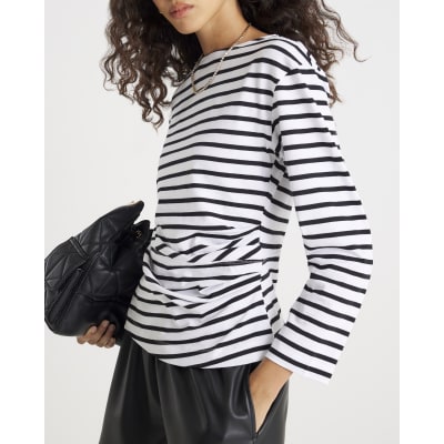 Black long sleeve Drape Side Stripe Top