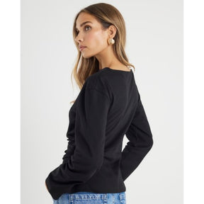 Black Long Sleeve Drape Side Top