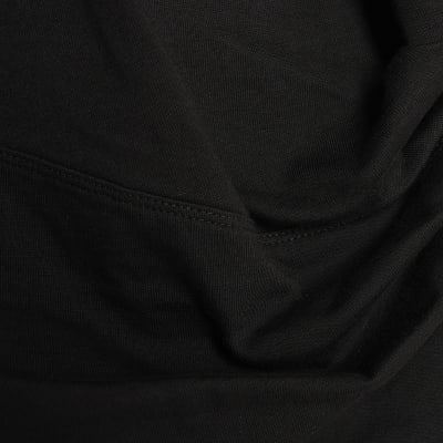 Black Long Sleeve Drape Side Top