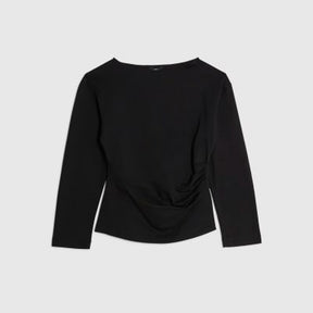 Black Long Sleeve Drape Side Top