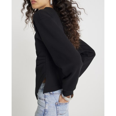 Black Long Sleeve Drape Sweatshirt