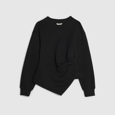 Black Long Sleeve Drape Sweatshirt