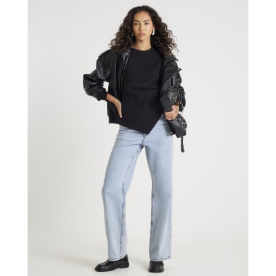 Black Long Sleeve Drape Sweatshirt