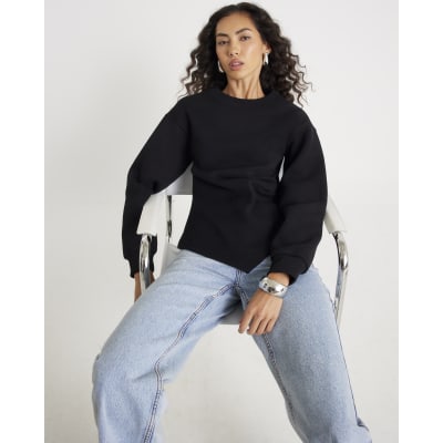 Black Long Sleeve Drape Sweatshirt