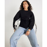 Black Long Sleeve Drape Sweatshirt
