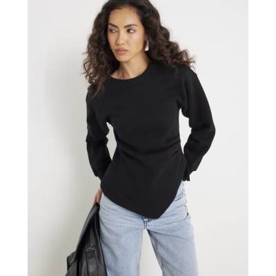 Black Long Sleeve Drape Sweatshirt