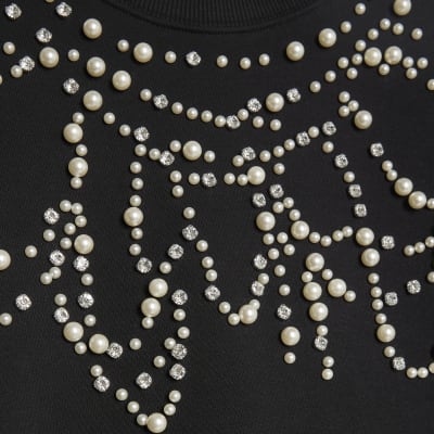 Black Long Sleeve Embellished Sweatshirt