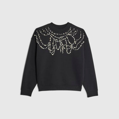 Black Long Sleeve Embellished Sweatshirt