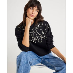 Black Long Sleeve Embellished Sweatshirt