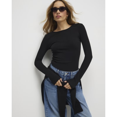 Black Long Sleeve Fitted Top