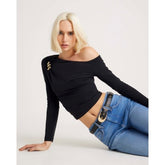 Black Long Sleeve Gold Detail Asymmetric Top
