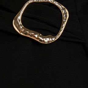 Black Long Sleeve Gold Trim Drape Top