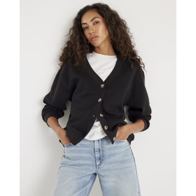 Black Long Sleeve Jersey Cardigan