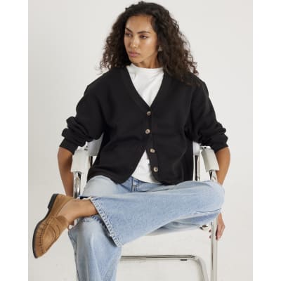 Black Long Sleeve Jersey Cardigan