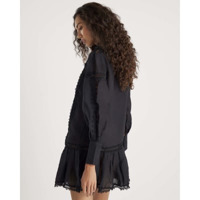 Black Long Sleeve Lace Cut Out Mini Dress