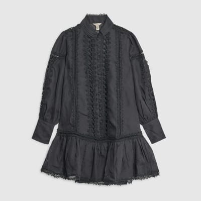 Black Long Sleeve Lace Cut Out Mini Dress