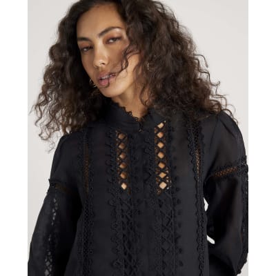 Black Long Sleeve Lace Cut Out Mini Dress