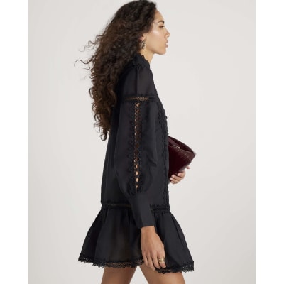 Black Long Sleeve Lace Cut Out Mini Dress