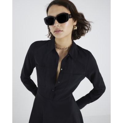 Black long sleeve Mini Shirt Dress