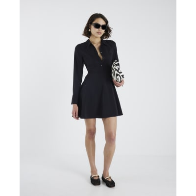 Black long sleeve Mini Shirt Dress