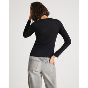 Black Long Sleeve Popper Through Ribbed Top