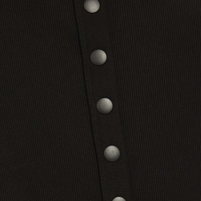 Black Long Sleeve Popper Through Ribbed Top