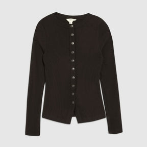 Black Long Sleeve Popper Through Ribbed Top
