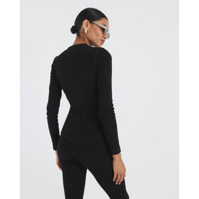 Black Long Sleeve Ribbed Crew Neck Top