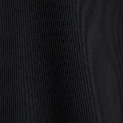 Black Long Sleeve Ribbed Crew Neck Top
