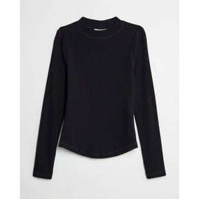 Black Long Sleeve Ribbed Crew Neck Top