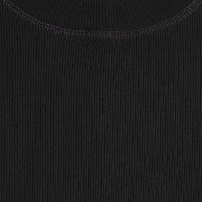 Black Long Sleeve Ribbed Crew Neck Top