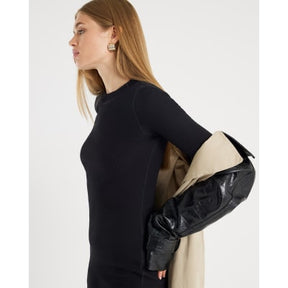 Black Long Sleeve Ribbed Midi Dress