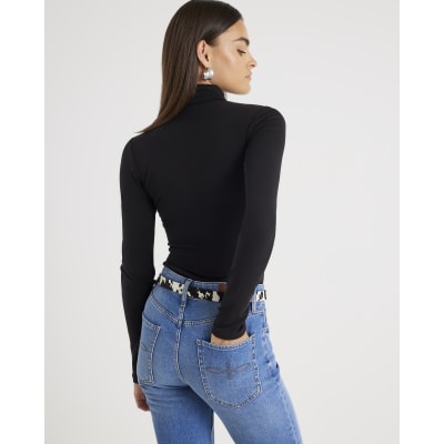 Black Long Sleeve Roll Neck Top