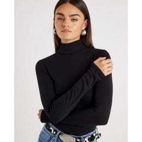 Black Long Sleeve Roll Neck Top